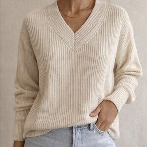 Selezione Grigio Neutral V-Neck Sweater Cotton V Neck Quiet Luxury XL